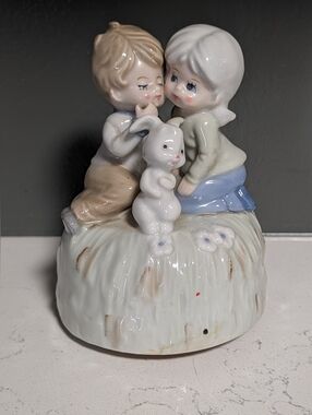 VTG Sears Roebuck Music Box, Boy & Girl with Rabbit. Music Box Works. From Japan